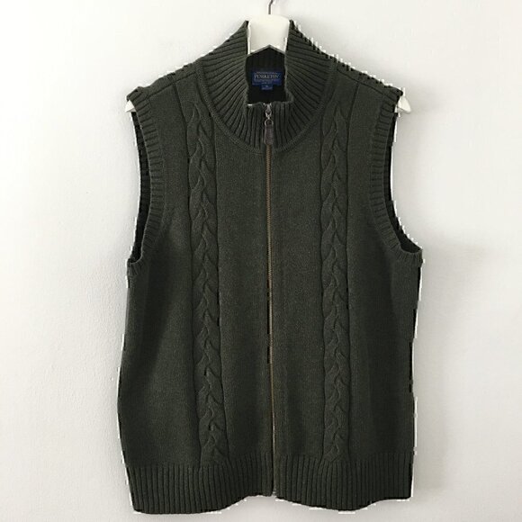 Pendleton Sweaters - Pendleton Women's 100% Cotton Green Zip Up Vest Size XL